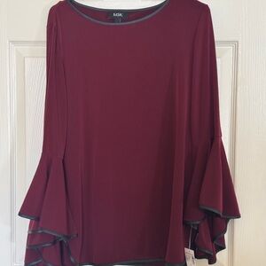 MSK Women's Burgundy Bell Sleeve Top